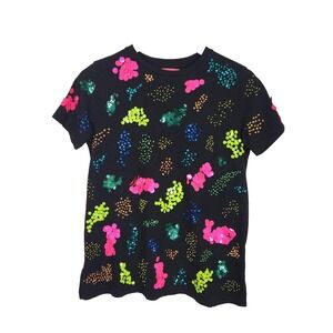 VILAGALLO Lavi Shirt Womens Small Black Sequin Embellished Short Sleeve Tee Top